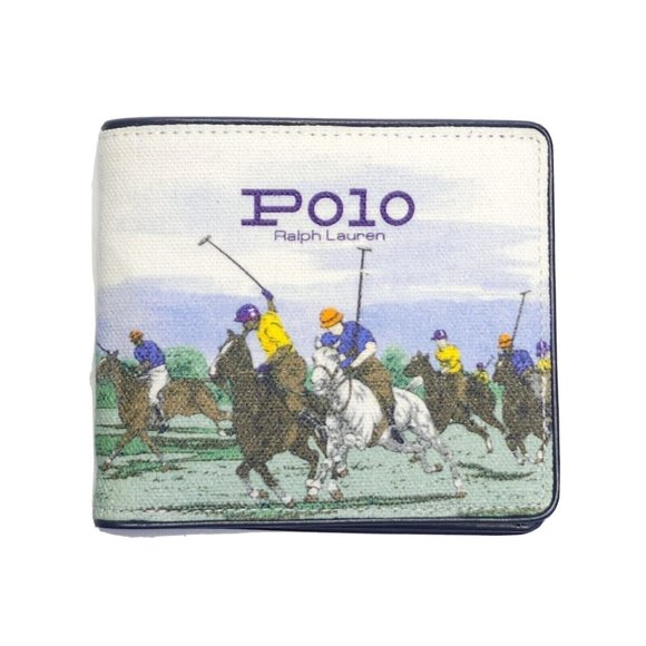 Polo Ralph Lauren Men's Equestrian Polo Player Print Canvas Billfold Wallet - Picture 2 of 15